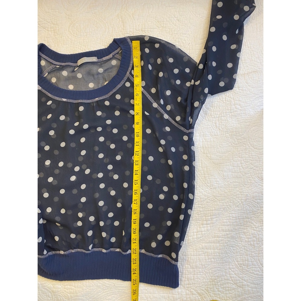 Olivia Moon Black and Navy Blue White Polka Dot Sheer Blouse XL - Picture 4 of 7